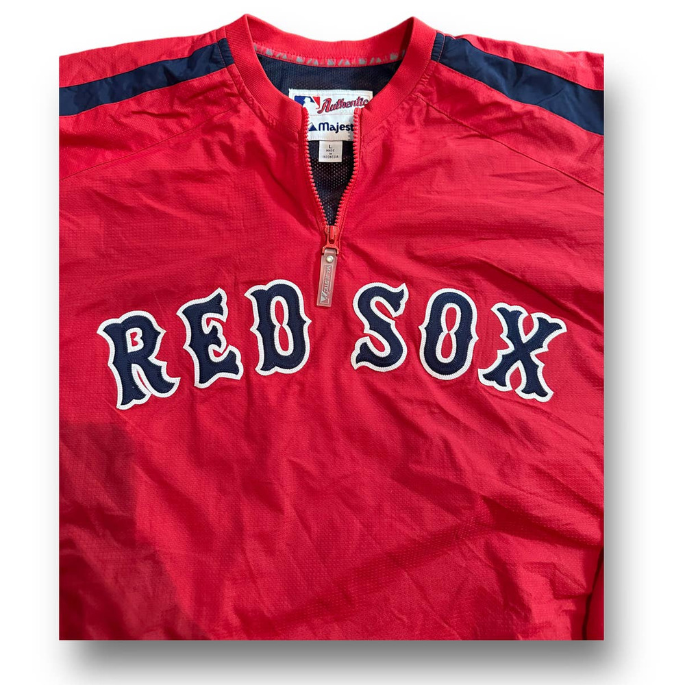 VTG Majestic Boston Red Sox Stitched Logo‎ 1/4 Zip Warm-Up Pullover Jacket - L